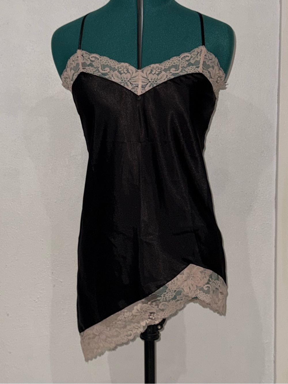Frederick's of Hollywood Black Chemise with Cream Lace Trim
